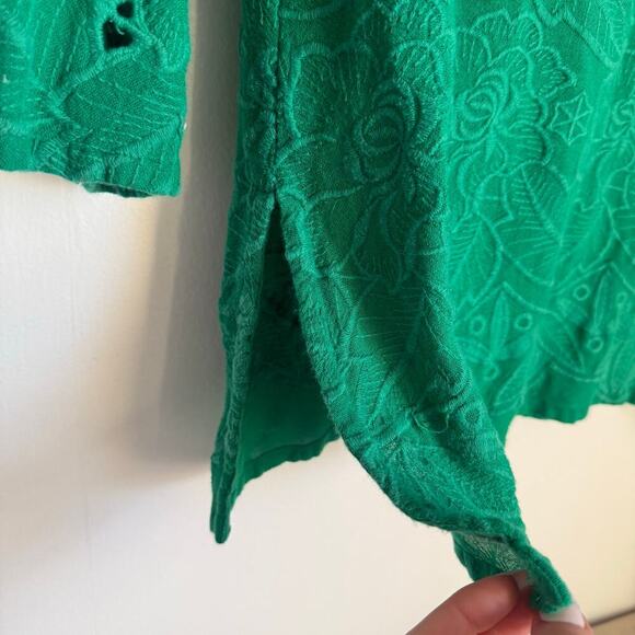ANTHROPOLOGIE AKEMI + KIN Green Eyelet Floral Tunic Button Up Blouse Beachy Sz S - Picture 7 of 11